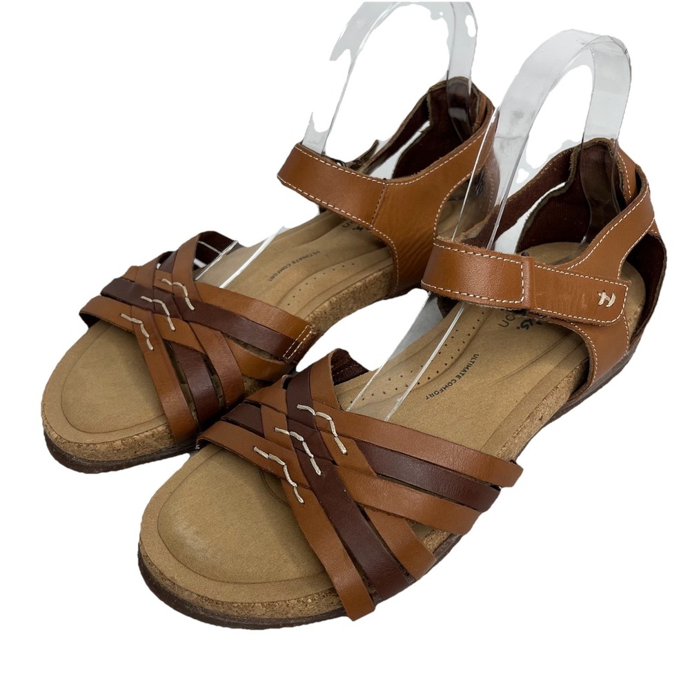 Clarks Roseville Flat Ankle Strappy Hippie Sandal Brown Leather 10 Comfort Walk